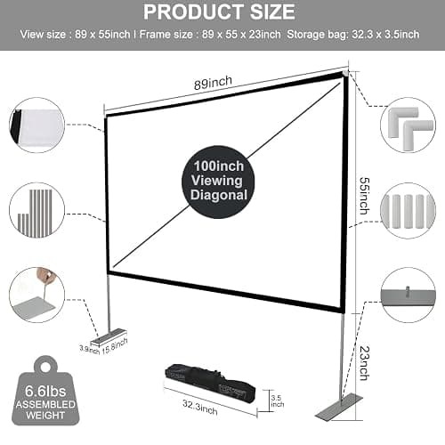 SKERELL Outdoor Projector Screen with Stand 100 Inch: Portable Projection Screen for Outside Theater Home Backyard Movies thumbnail 3