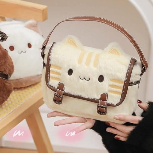 FunFink Cute Kawaii Cat Purse Plush Mini Crossbody Bag for Women, Soft Adjustable Shoulder Handbag for Cat Lovers, Novelty Gift for Christmas Valentine's Birthday (7.8x6.7x2 Inch) thumbnail 2
