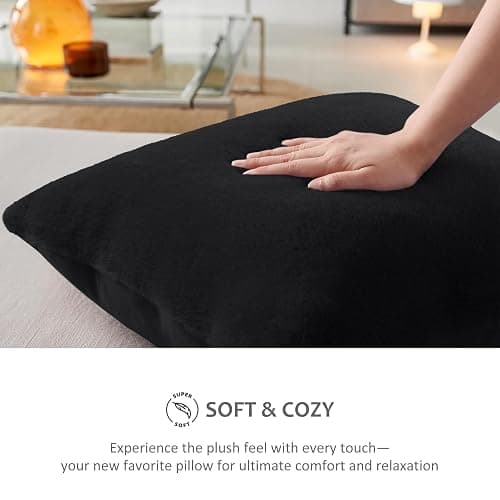 Pallene Faux Fur Plush Throw Pillow Covers 18x18 Set of 2, Luxury Soft Fluffy Cozy Decorative Pillow Covers for Sofa, Couch, Living Room, Black thumbnail 4
