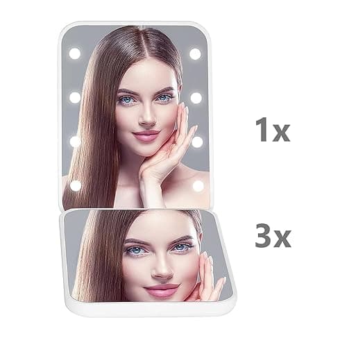 Kintion Pocket Mirror, 1X/3X Magnification LED Compact Travel Makeup Mirror with Light for Purse, 2-Sided, Portable, Folding, Handheld, Small Lighted Mirror for Gift, White thumbnail 5