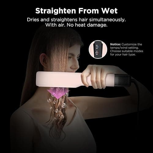 IG INGLAM Air Straightener, Style from Wet Hair, 2.2" Hair Dryer Straightener, 200M Negative Ionic, One-Step Air Straight for Medium and Long Hair(14"-30"), Pink thumbnail 2