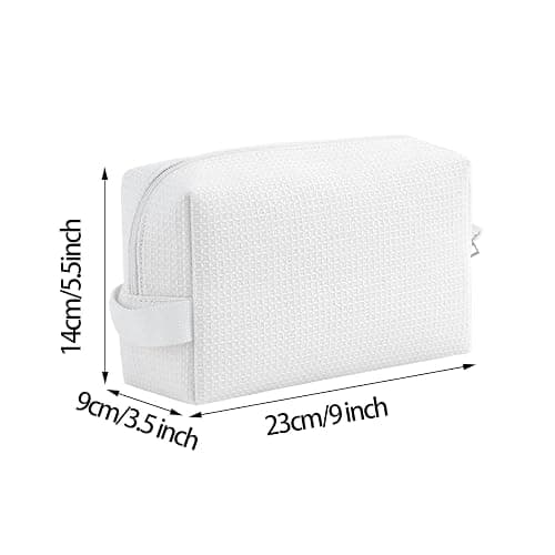 DYSHAYEN Small Waffle Makeup Bag for Travel, White | Cotton Material, Zipper Closure, Portable, Organizer for Cosmetic Accessories, Brushes, Skincare thumbnail 6