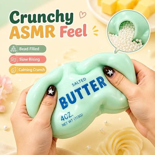 Crunchy Butter Squishy Asmr Bead Filled, Slow Rising Squeeze (Green Butter) | Squeeze Stress Butter Stick Squishies Slow Rising Squeeze Portable Rebound Calming Anxiety Relief Tool for Adults thumbnail 3
