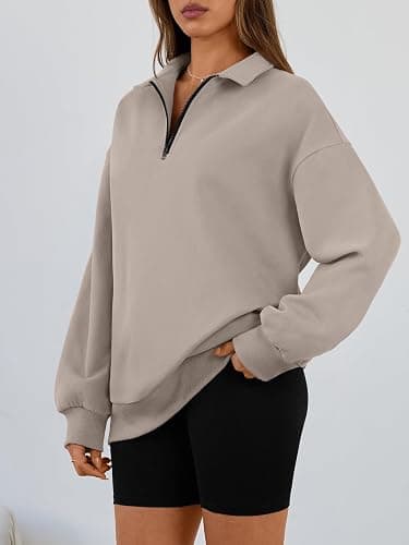 Trendy Queen Womens Oversized Sweatshirts Fall Sweaters Fashion Hoodies Half Zip Pullover Long Sleeve Shirts Clothes thumbnail 3