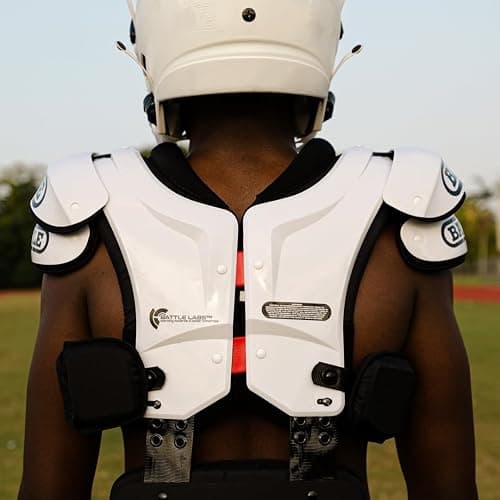Battle Sports Defender Football Shoulder Pads – The Lightest, Most Protective in Its Class – Aerospace Grade Materials, Ventilated Design, Removable Sternum Plate, Foam Neck Roll thumbnail 9
