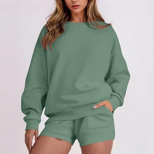 GOHRSHA Two Piece Sets for Women Baggy Shorts Oversized Pullover Crew Neck Sweatshirts Lounge Sweatsuits 2 Piece Outfit - Image 1