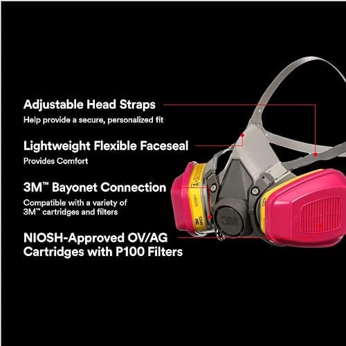 3m 62023ha1-c Half Facepiece Reusable Respirator All-in-one Kit, Multi-purpose, M (1 Mask and 1-pair Cartridges) thumbnail 3