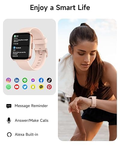 Woneligo Smart Watch for Women, Answer/Make Calls, Alexa Built-in, 1.85" Touch Screen Fitness Tracker for Android & iPhone, Heart Rate/Sleep/SpO2 Monitor Smartwatch, Waterproof (Rose Gold) thumbnail 2