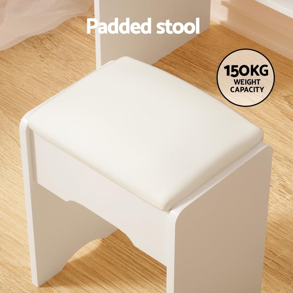 Artiss Dressing Table, LED Mirror Makeup Stool Set Wooden Vanity Desk Chair, Home Bedroom Furniture Girls Kids Women Organisers, Drawers Shelves Wide Tabletop White thumbnail 4