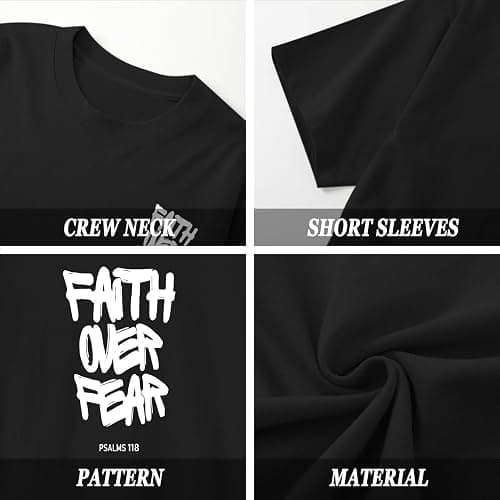 VikkBiss Christian Faith Over Fear Shirts for Men Jesus Religious Shirt Inspirational Oversized Graphic Tees God T-Shirt Tops thumbnail 6
