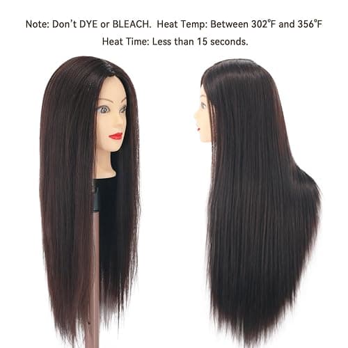 Mannequin Head Human Hair, 80% Real Hair 26-28" Cosmetology Mannequin Head Hair Styling Hairdressing Practice Training Doll Heads with Clamp Holder and Tools (#4 Dark Brown) thumbnail 7