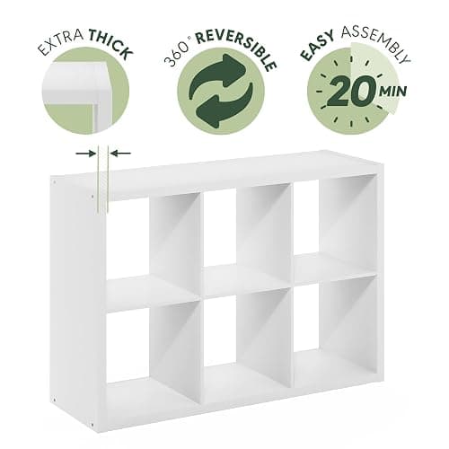 Furinno CUBICLE Book Shelf, 6-Cube Bookshelf, Extra Thick Frame Horizontally & Vertically Reversible Bookcase with Open Back, 14.6" x 44" x 30", for Living Room, Bedroom, Home Office, White thumbnail 7