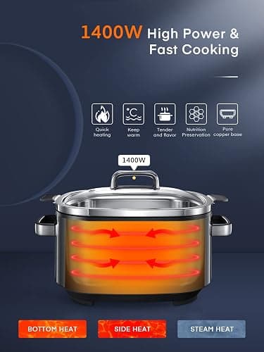 HOUSNAT Slow Cooker, 10 in 1 Programmable Pressure Cooker, 304 Stainless Steel Rice Cookers, Yogurt Maker, 6 QT Sous Vide, Delay Start, Adjustable Temp& Digital Time for Large Families or Entertaining thumbnail 3