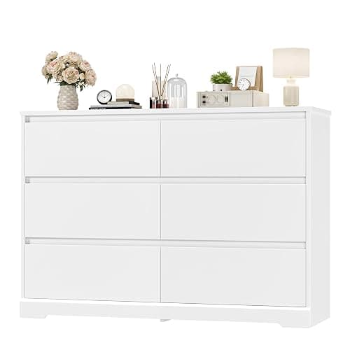 FOTOSOK White Dresser, 47.2" Tall White Dresser for Bedroom, Modern Wood Chest with Deep Drawers, Chest of Drawers for Living Room Nursery thumbnail 7