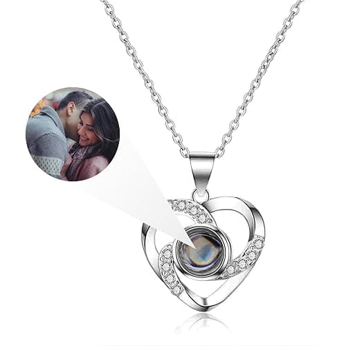 AVINVAN Photo Necklace 925 Sterling Silver Personalised Projection Necklace with Picture Inside Charm Customised Jewellery Heart Present for Women Mum Girls Wife Birthday - Image 1