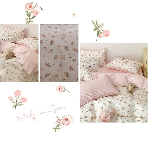 Lanqinglv Bettwäsche 200x220 cm Rosa Weiß Blumen Blätter Wende Bettwäsche für Allergiker,Aesthetic Bettwäsche Set ÖKO-TEX Bettbezug mit Reißverschluss und 2 Kissenbezug 80x80 cm thumbnail 5