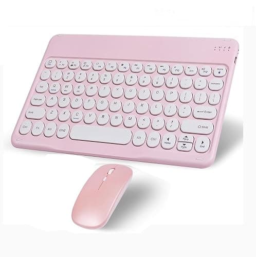 Wireless Bluetooth Keyboard and Mouse Combo Pink Portable Small Slim Typewriter Compact Ergonomic Travel Wireless Keyboard Mouse for iPhone iPad Mac MacBook Pro Air Laptop Android Phone Samsung Tablet - Image 1