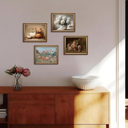 KISSFOX Gold Framed Wall Art Vintage Wall Decor Rose Floral Canvas Art Flower Pictures Dark Botanical Paintings Rustic Moody Artwork For Living Room Kitchen Bedroom thumbnail 5