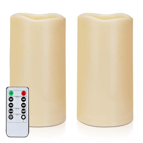 Amagic 3" x 6" Waterproof Outdoor Flameless Candles, Battery Operated Candles with Remote and Timer, Flickering LED Pillar Candle for Outside Patio Garden and Indoor Home Decor, Ivory, Set of 2 - Image 1