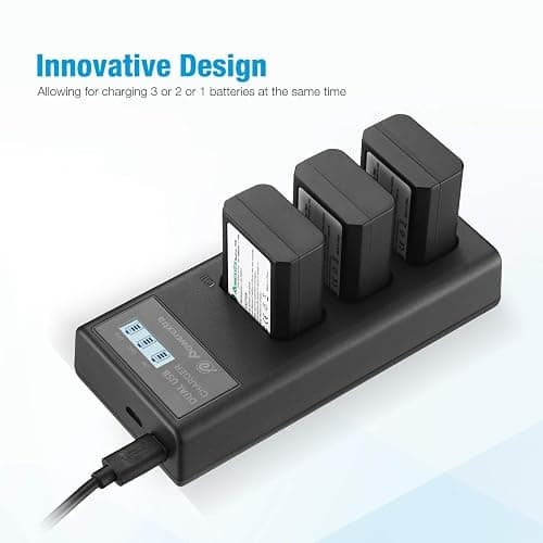 3-Pack NP-FW50 Battery and 3-Slot LCD Charger Compatible with Sony ZV-E10 A6000 A6500 A6300 A7 A7II A7SII A7S A7S2 A7R A7R2 A7RII A55 A510 RX10 RX10II Camera thumbnail 5