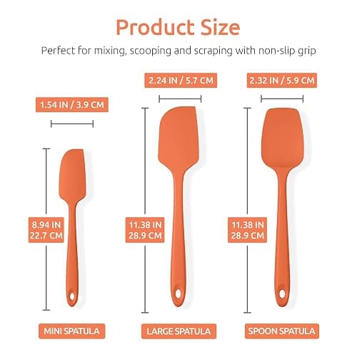 U-Taste Silicone Spatula Set: 600ºF High Heat Resistant, Seamless Food Grade Flexible Rubber Kitchen Cooking Mixing Baking Scraper for Nonstick Cookware Set of 3 (Orange) thumbnail 3