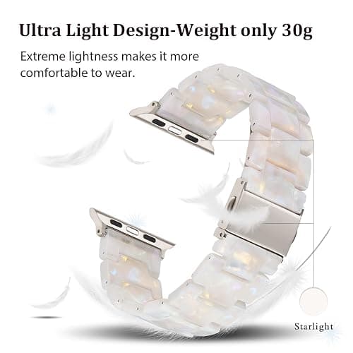 V-MORO Resin Bands Compatible with Apple Watch Series 8/7/9/10/11 Starlight Buckle Fashion Lightweight Cute Watch Strap for iwatch Series SE/6/5/4/3/2/1(Aurora White,42mm/41mm/40mm/38mm) thumbnail 2