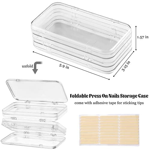 Fcozpjk Press On Nail Organizer Case, Tri-Fold Clear Acrylic Empty Press On Nail Storage Box Packaging Fake Tips Holder Color Display Stand Book Showing Shelves with 30PCS Double Sided Adhesive Tapes thumbnail 2