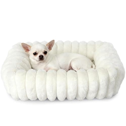 Dog Beds for Very Small Dogs & Cats - Washable Rectangle Comfy Sleeping Puppy Bed Cuddler with Anti-Slip Bottom, Soft Calming Plush Pet Sofa Bed for Indoor Kittens & Puppies, XS (18"x14"x4", Cream) - Image 1