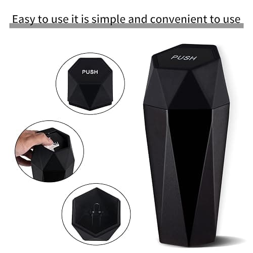 JUSTTOP Car Trash Can with Lid, Diamond Design Small Automatic Portable Trash Can, Easy to Clean, Used in Car Home Office Interior Accessories, 2PCS (Black) thumbnail 4