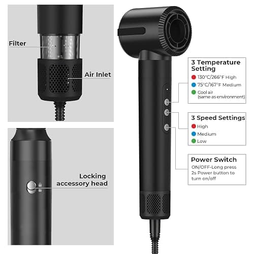 Seche Cheveux 7 en 1, 1400 W Air Styler Professionnel,Seche-Cheveux Diffuseur Boucle, 3 Températures, Fer à Boucler à Air de 30 mm,Pour Lisser, Boucler les Cheveux thumbnail 3