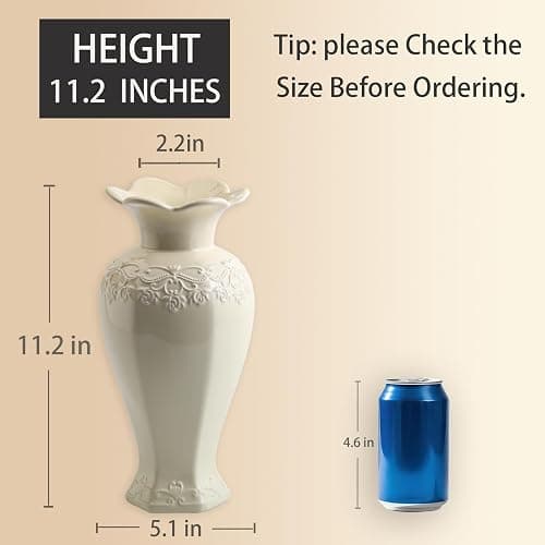 Seasonsplan Relievo Elegant White Cream 8in 11in Ceramic Flower Tall Aesthetic Beige Table Tulip Wide Mouth Rose Filler Decorative Rustic Vase Decor for Home (Cream Vase, L) thumbnail 2