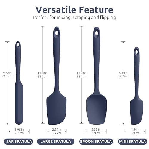 Heat Resistant Silicone Spatula Set: U-Taste 600ºF High Temp Seamless Food Grade Food Grade Flexible Rubber Silicon Kitchen Cooking Mixing Baking Scraper for Nonstick Cookware Set of 4 (Midnight Blue) thumbnail 3
