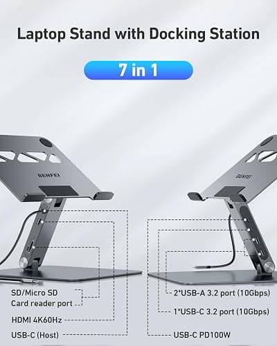 BENFEI Laptop Stand with USB C 7in1 Docking Station,HDMI 4K@60Hz,1*SD 1*Micro SD,100W Power Delivery,10Gbps 1*USB C 3.2 and 2*USB A 3.2 Compatible with MacBook Pro/Air, iPad Pro, XPS, Thinkpad thumbnail 2