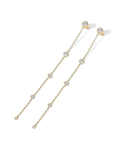 PAVOI 14K Gold Plated Station Linear Dangle Earrings for Women, CZ Earrings | Hypoallergenic Earrings with 925 Sterling Silver Posts, Simulated Diamond Chain Drop Earrings thumbnail 5