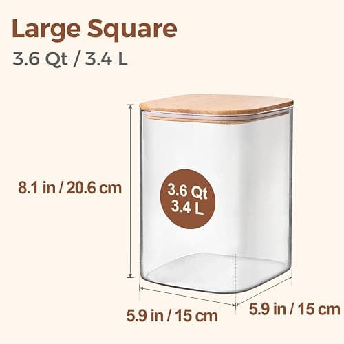 ComSaf 3.6 Qt Glass Food Storage Containers Set of 2, Large Storage Containers with Lids, Square Glass Jars with Lids, for Flour and Sugar, Cereal, Rice, Pasta, Oats, Coffee Beans thumbnail 3