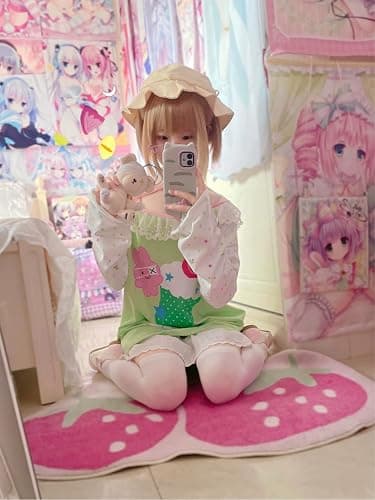 Womens Y2K Kawaii Print Sweatshirt Off Shoulder Lace Patchwork Tops Cute Japanese Graphic Casual T-Shirt thumbnail 5