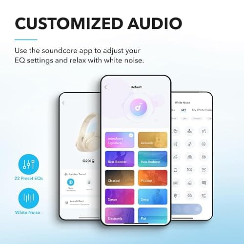Soundcore by Anker Q20i Hybrid Active Noise Cancelling Headphones, Wireless Over-Ear Bluetooth, 40H Long ANC Playtime, Hi-Res Audio, Big Bass, Customize via an App, Transparency Mode (White) thumbnail 4