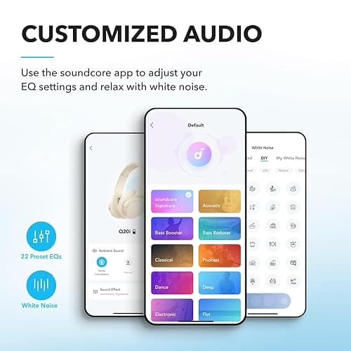 Soundcore by Anker Q20i Hybrid Active Noise Cancelling Headphones, Wireless Over-Ear Bluetooth, 40H Long ANC Playtime, Hi-Res Audio, Big Bass, Customize via an App, Transparency Mode (White) - White thumbnail 4