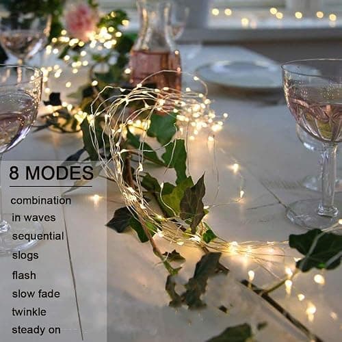 VOOKRY 10 Strands 200 LEDs Hanging Twinkle Fairy Lights Battery Operated with Remote, Waterproof Waterfall Vine String Lights Silver Wire Branch Lights with Timer for Outdoor DIY Watering Can Lights thumbnail 2
