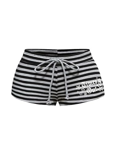 SOLY HUX Women's Y2k Striped Mini Shorts Grunge Tie Front Skinny Bottoms Music Festival Concert Outfit - Image 1