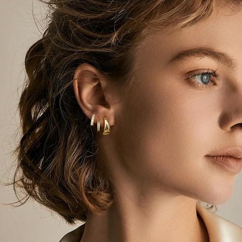 6 Pairs Gold Hoop Earrings Set for Women Trendy Chunky Huggie Dainty Earring Jewelry Small Fashion Hoop Earrings for Gifts thumbnail 6