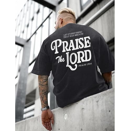 Wedsadl Christian Jesus Shirts for Men Religious Praise The Lord Bible Verse Shirt Oversized Graphic Tees Acid Wash Tshirt thumbnail 4