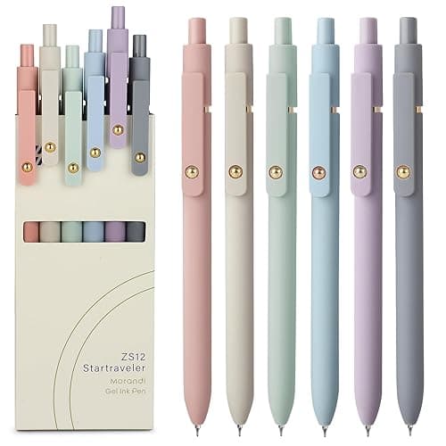 FIOVER Gel Pens, 6pcs 0.7mm Fine Point Black Ink, Smooth Writing Pens for Journaling, Nurse Aesthetic Cute Office School Supplies, Gifts for Women and Men (6Pcs Morandi-Black Ink) - 6Pcs Morandi-Black Ink