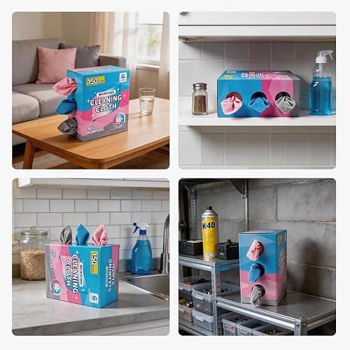 GLIMGLINT Microfiber Cleaning Cloth 150 Pack, Reusable Paper Towels 11 x 9 | Lint Free & Absorbent Cleaning Rags for Car, Home, Kitchen, Glass & Screen, Washable Shop Towel with Box, Pink/Blue/Grey thumbnail 8