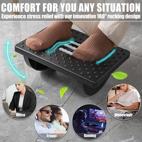 CasaZenith Foot Rest for Under Desk at Work - Ergonomic Foot Stools for Under Office Desk - Rocking Footrest with Roller Massager - Leg Rest for Chair, Computer Gaming - Promote Leg Circulation thumbnail 6