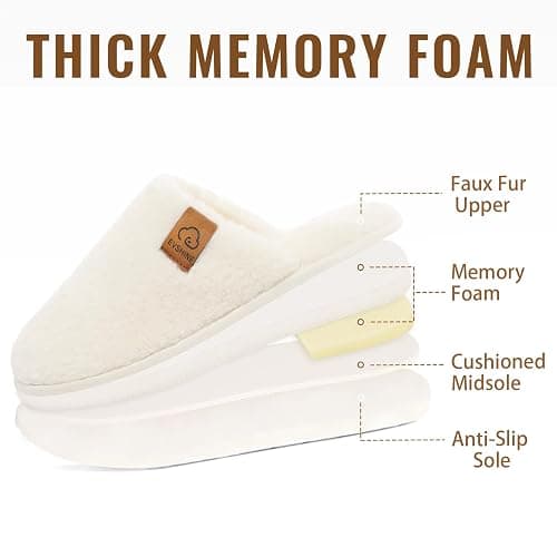 Evshine Women's Fuzzy Slip-on Slippers Comfy Lightweight Indoor House Scuff Slippers Closed Toe Soft Memory Foam Shoes thumbnail 5