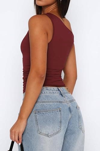 TiulZial Off The Shoulder Tops for Women - Going Out Top Double Lined Cute Summer Crop Tank Trendy Ruched thumbnail 4