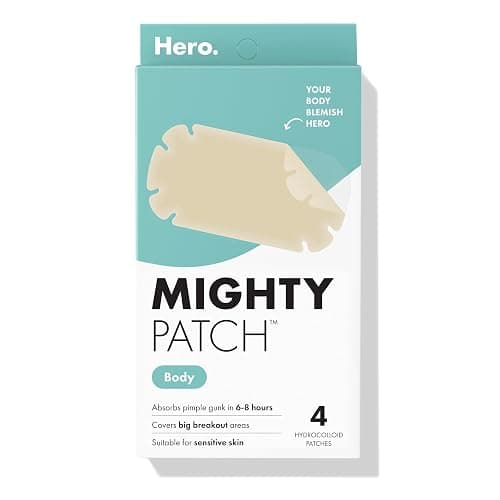 Mighty Patch Hero Cosmetics Body Patch– The XXL Hydrocolloid Patch for Bacne, Chestne, and Other Body Breakouts. Derm-Tested. Medical-Grade Hydrocolloid. Absorbs Pimple Gunk in 6-8 Hours. 4ct - Image 1