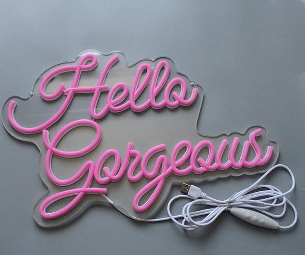 Hello Gorgeous Neon Signs Hello Beautiful Pink LED Neon Lights for Bedroom Wedding Birthday Backdrop Bacelorette Party Wth Dimmable Switch(5V,16.5X11inches) thumbnail 4
