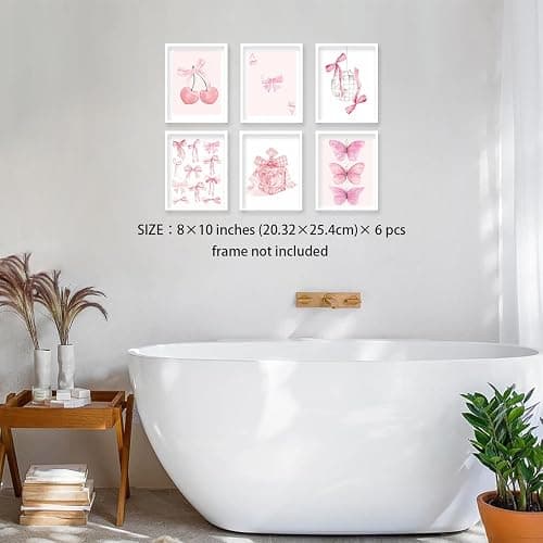 HNNXAR Coquette Trendy Preppy Poster Wall Art Set Of 6 Pink Bow Cherry Disco Ball Butterfly Canvas Picture Prints Decor Aesthetic For Girls Room College Dorm Apartment Bedroom 8x10 Unframed thumbnail 9